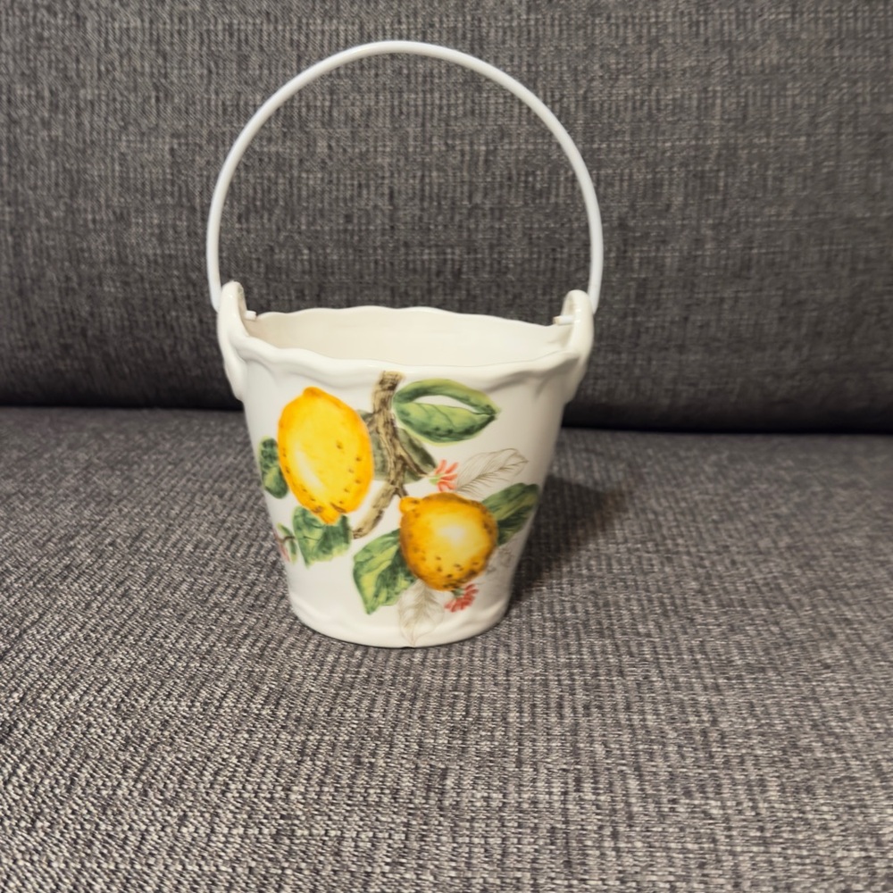 Vintage Maxcera Watercolor Lemon Tree Sketch Canister with Lid